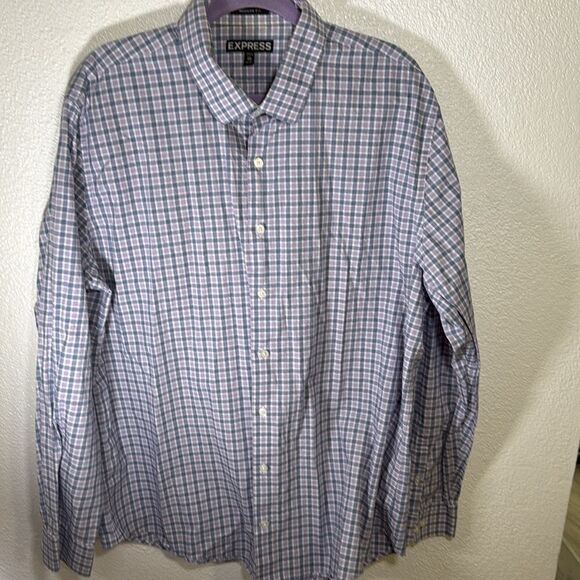 Express- means long sleeve purple and blue plaid button-up Modern fit- Size XXL - Picture 1 of 7